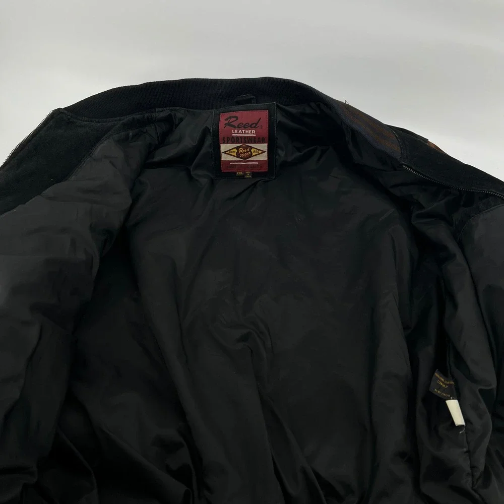 Vintage Reed Leather Sportswear Bomber Jacket XXL Distressed Varsity Brown Black